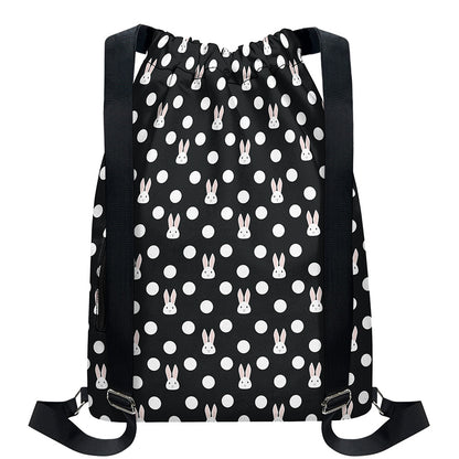 Polka Dot Rabbit Pattern Print Drawstring Backpack