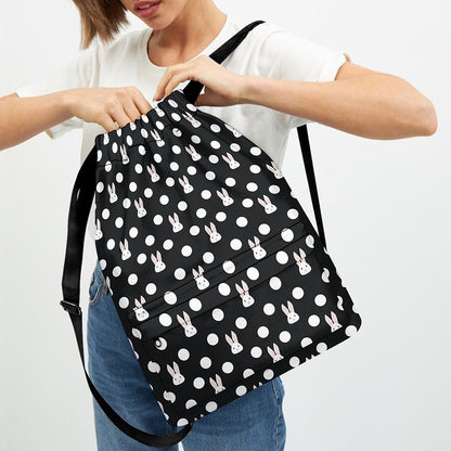 Polka Dot Rabbit Pattern Print Drawstring Backpack