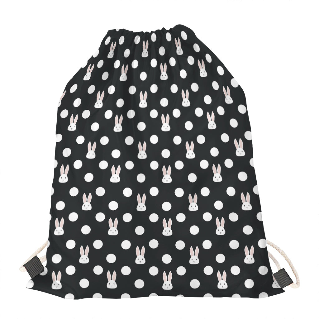 Polka Dot Rabbit Pattern Print Drawstring Bag