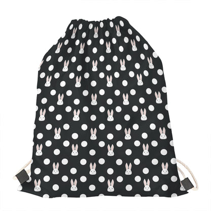 Polka Dot Rabbit Pattern Print Drawstring Bag