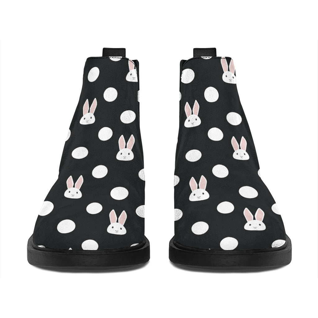 Polka Dot Rabbit Pattern Print Flat Ankle Boots