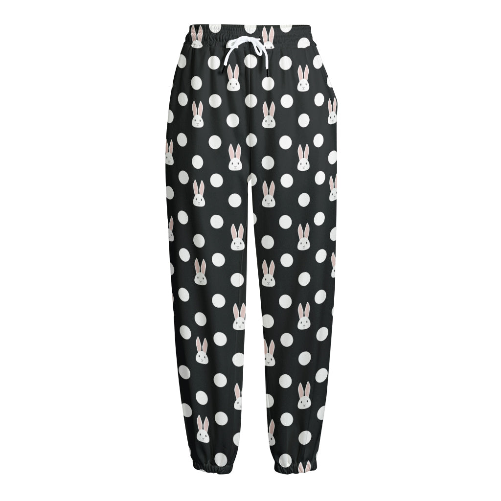 Polka Dot Rabbit Pattern Print Fleece Lined Knit Pants