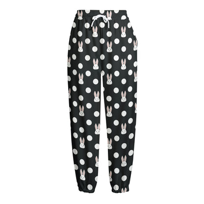 Polka Dot Rabbit Pattern Print Fleece Lined Knit Pants