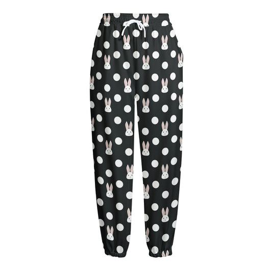 Polka Dot Rabbit Pattern Print Fleece Lined Knit Pants