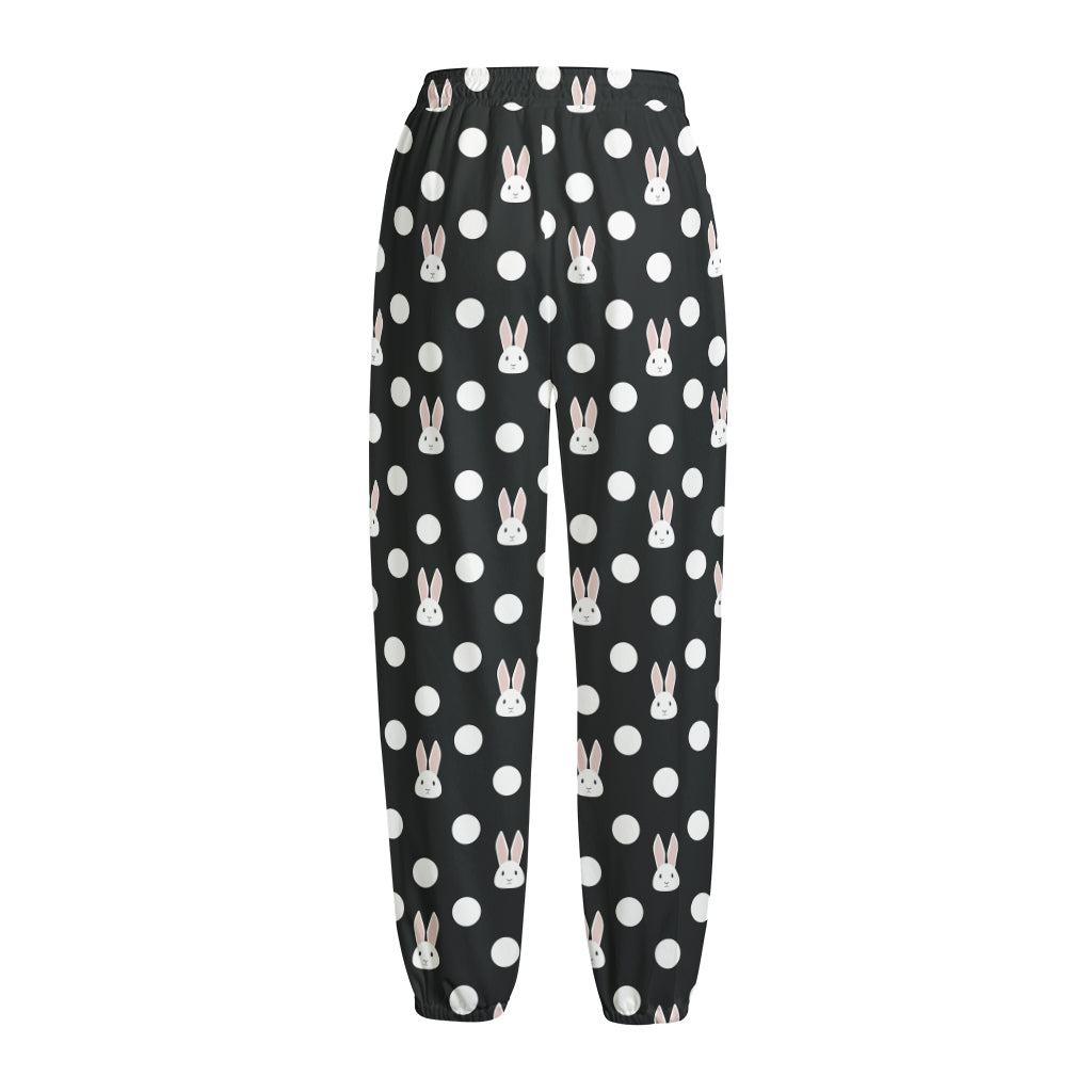 Polka Dot Rabbit Pattern Print Fleece Lined Knit Pants