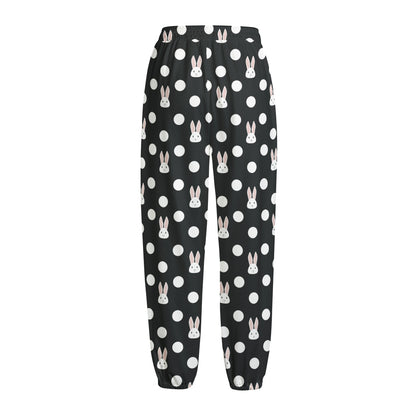 Polka Dot Rabbit Pattern Print Fleece Lined Knit Pants