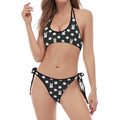 Polka Dot Rabbit Pattern Print Halter Scoop Tie Side Bikini