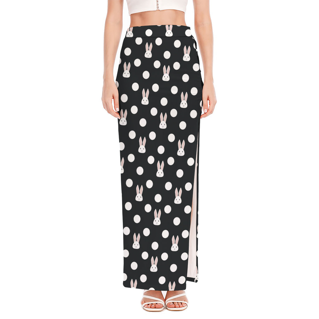 Polka Dot Rabbit Pattern Print High Slit Maxi Skirt