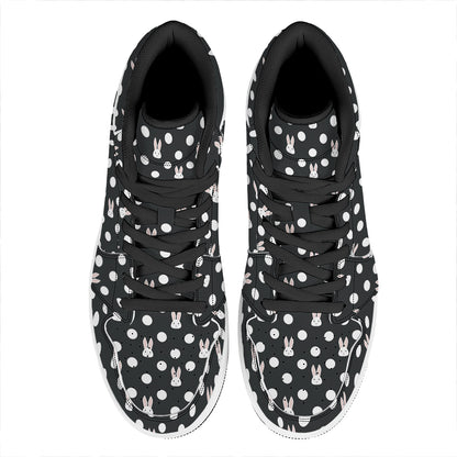 Polka Dot Rabbit Pattern Print High Top Leather Sneakers