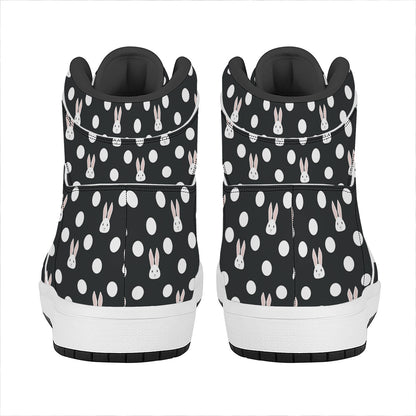 Polka Dot Rabbit Pattern Print High Top Leather Sneakers