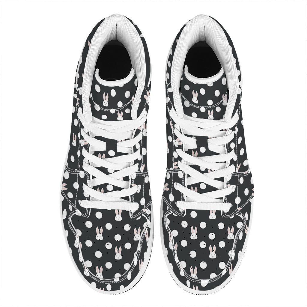 Polka Dot Rabbit Pattern Print High Top Leather Sneakers