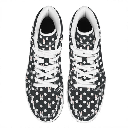 Polka Dot Rabbit Pattern Print High Top Leather Sneakers