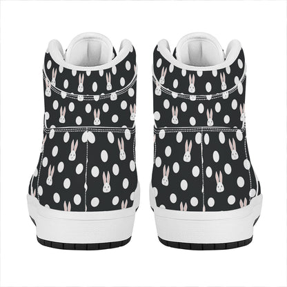 Polka Dot Rabbit Pattern Print High Top Leather Sneakers