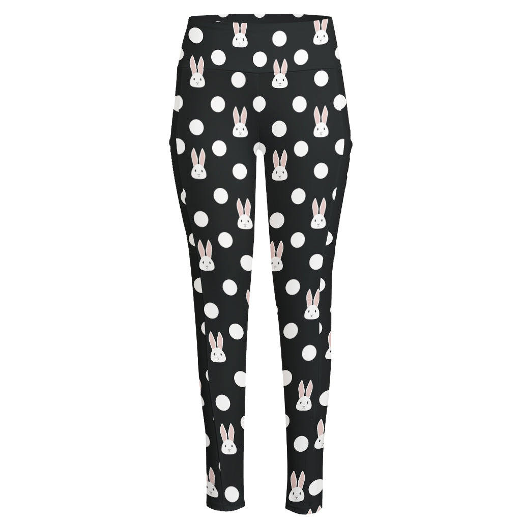 Polka Dot Rabbit Pattern Print High-Waisted Pocket Leggings