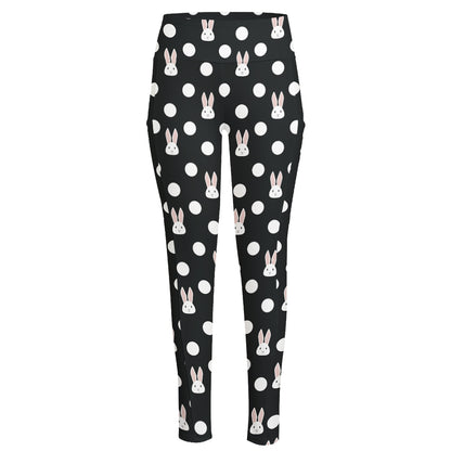 Polka Dot Rabbit Pattern Print High-Waisted Pocket Leggings