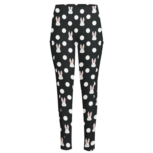 Polka Dot Rabbit Pattern Print High-Waisted Pocket Leggings