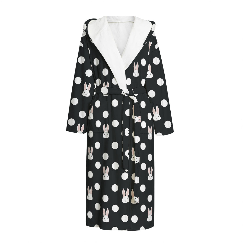 Polka Dot Rabbit Pattern Print Hooded Bathrobe