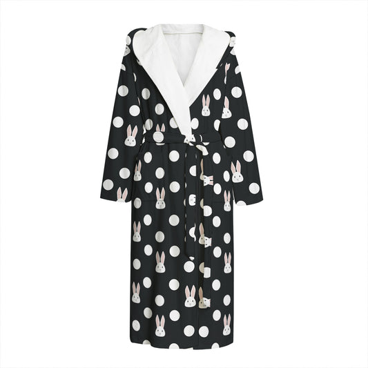 Polka Dot Rabbit Pattern Print Hooded Bathrobe