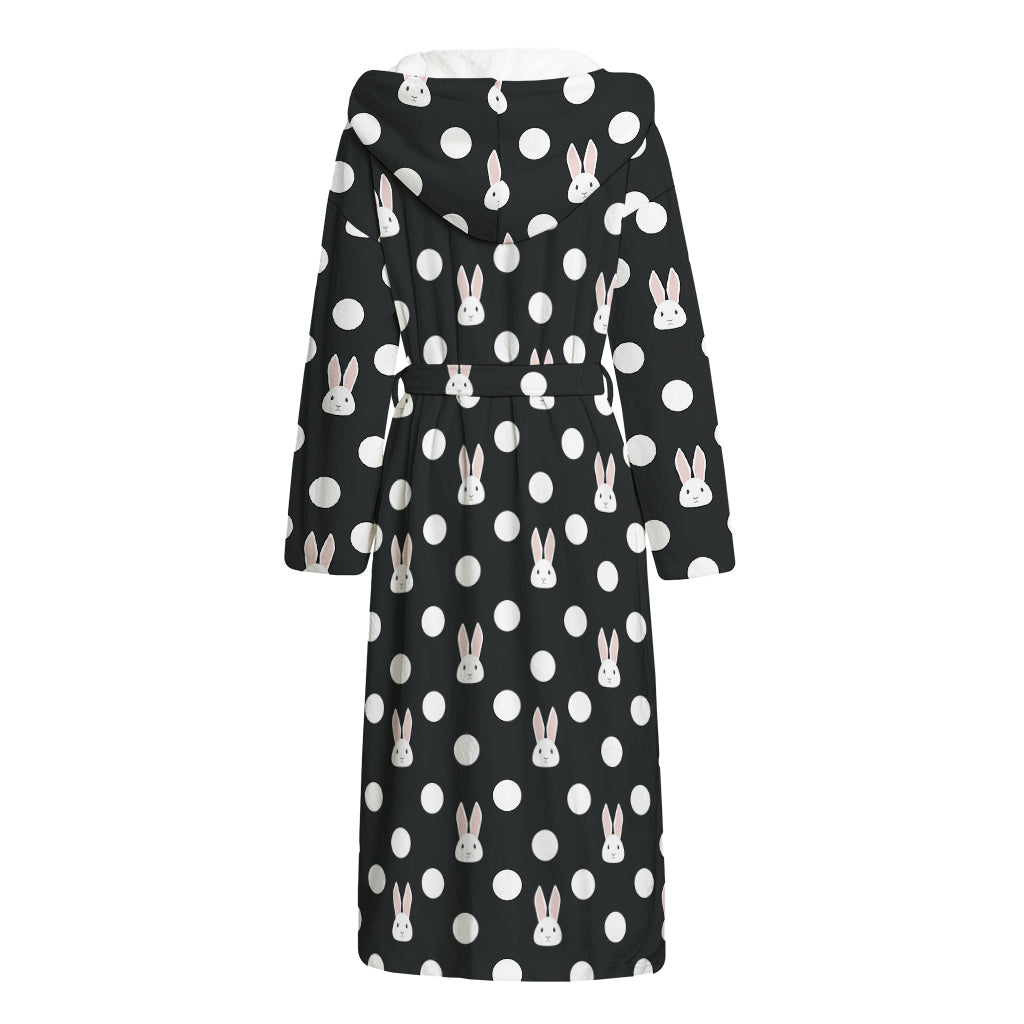 Polka Dot Rabbit Pattern Print Hooded Bathrobe