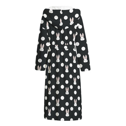 Polka Dot Rabbit Pattern Print Hooded Bathrobe