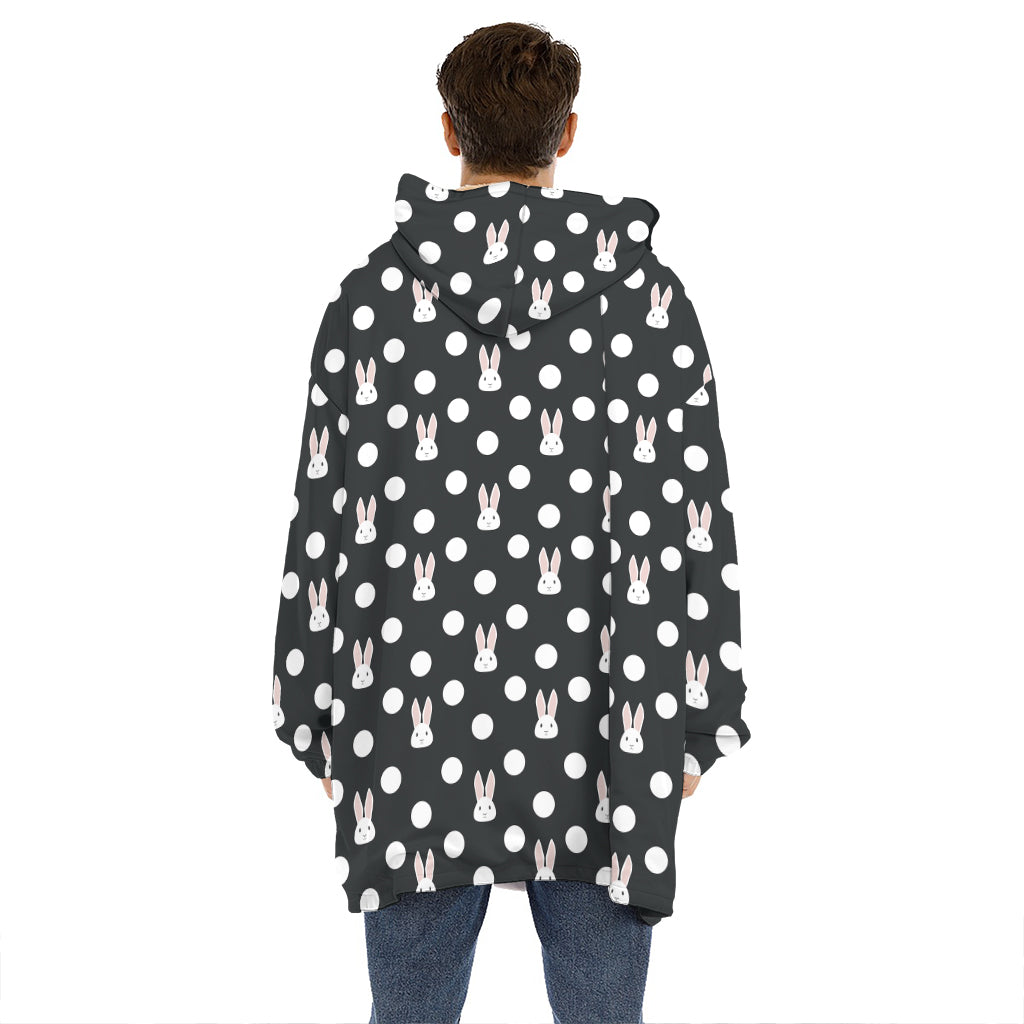 Polka Dot Rabbit Pattern Print Hoodie Blanket