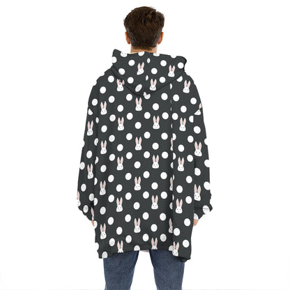 Polka Dot Rabbit Pattern Print Hoodie Blanket