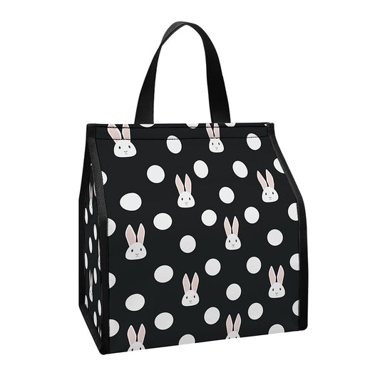 Polka Dot Rabbit Pattern Print Insulated Lunch Tote