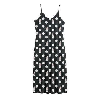 Polka Dot Rabbit Pattern Print Jersey Midi Cami Dress