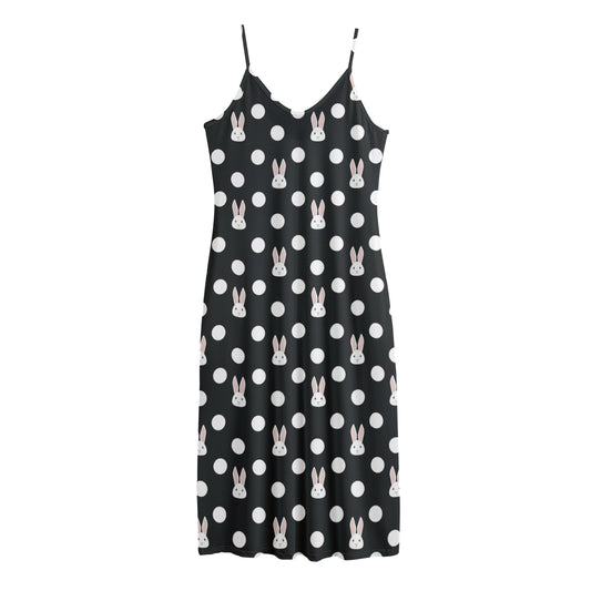 Polka Dot Rabbit Pattern Print Jersey Midi Cami Dress