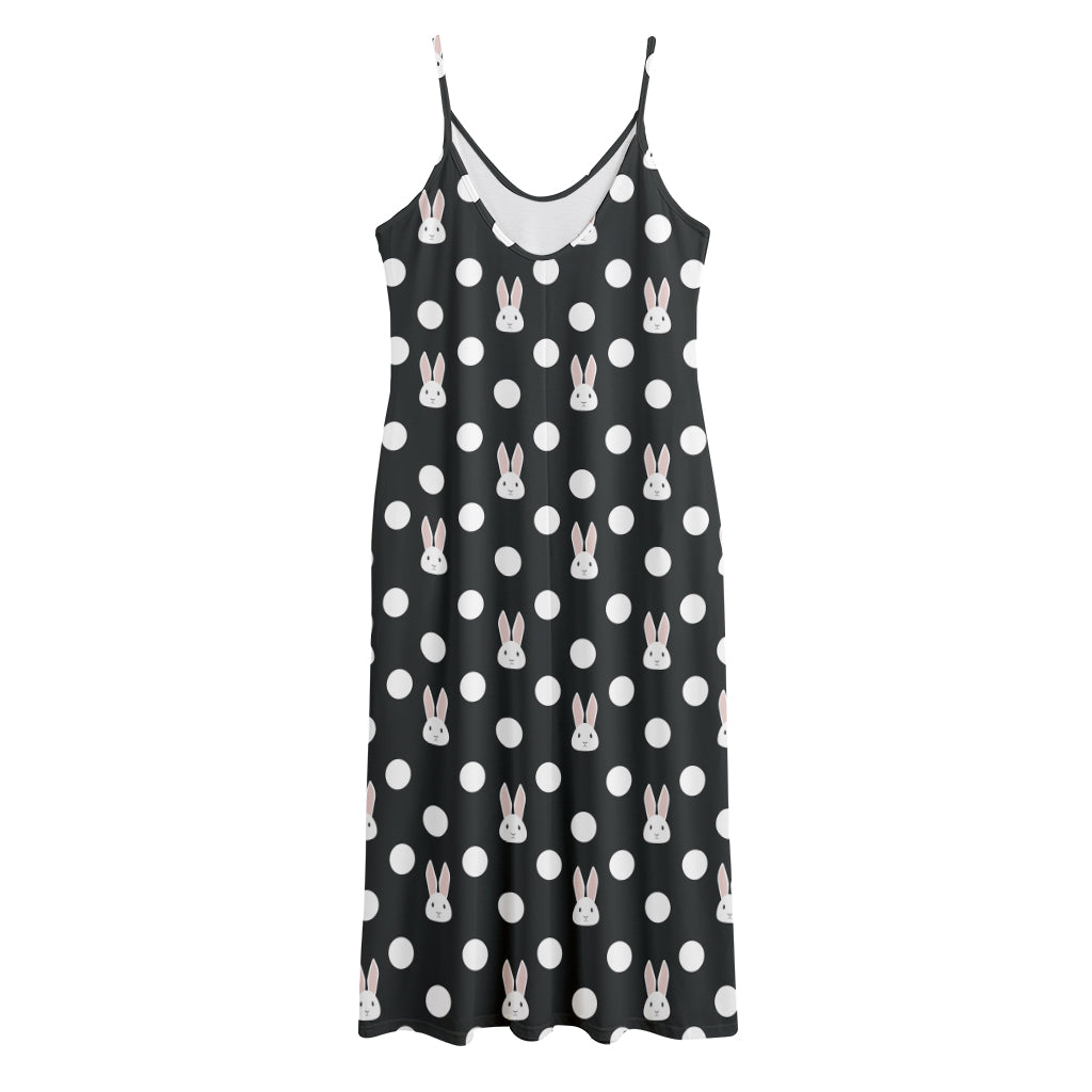 Polka Dot Rabbit Pattern Print Jersey Midi Cami Dress