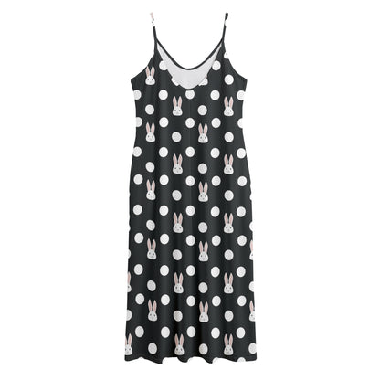 Polka Dot Rabbit Pattern Print Jersey Midi Cami Dress