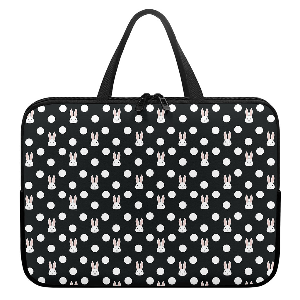 Polka Dot Rabbit Pattern Print Laptop Sleeve With Handle