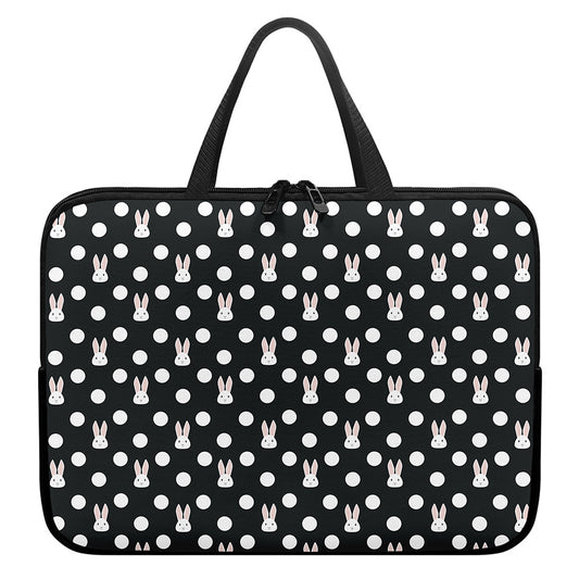 Polka Dot Rabbit Pattern Print Laptop Sleeve With Handle