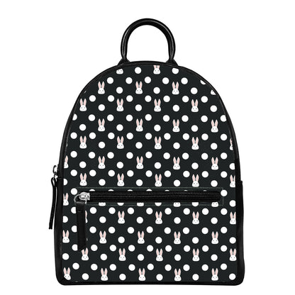 Polka Dot Rabbit Pattern Print Leather Backpack