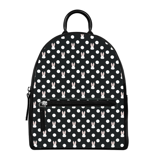Polka Dot Rabbit Pattern Print Leather Backpack