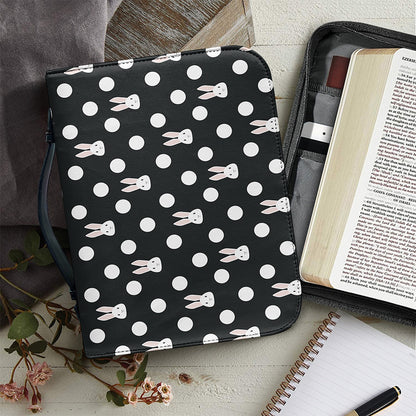 Polka Dot Rabbit Pattern Print Leather Bible Cover