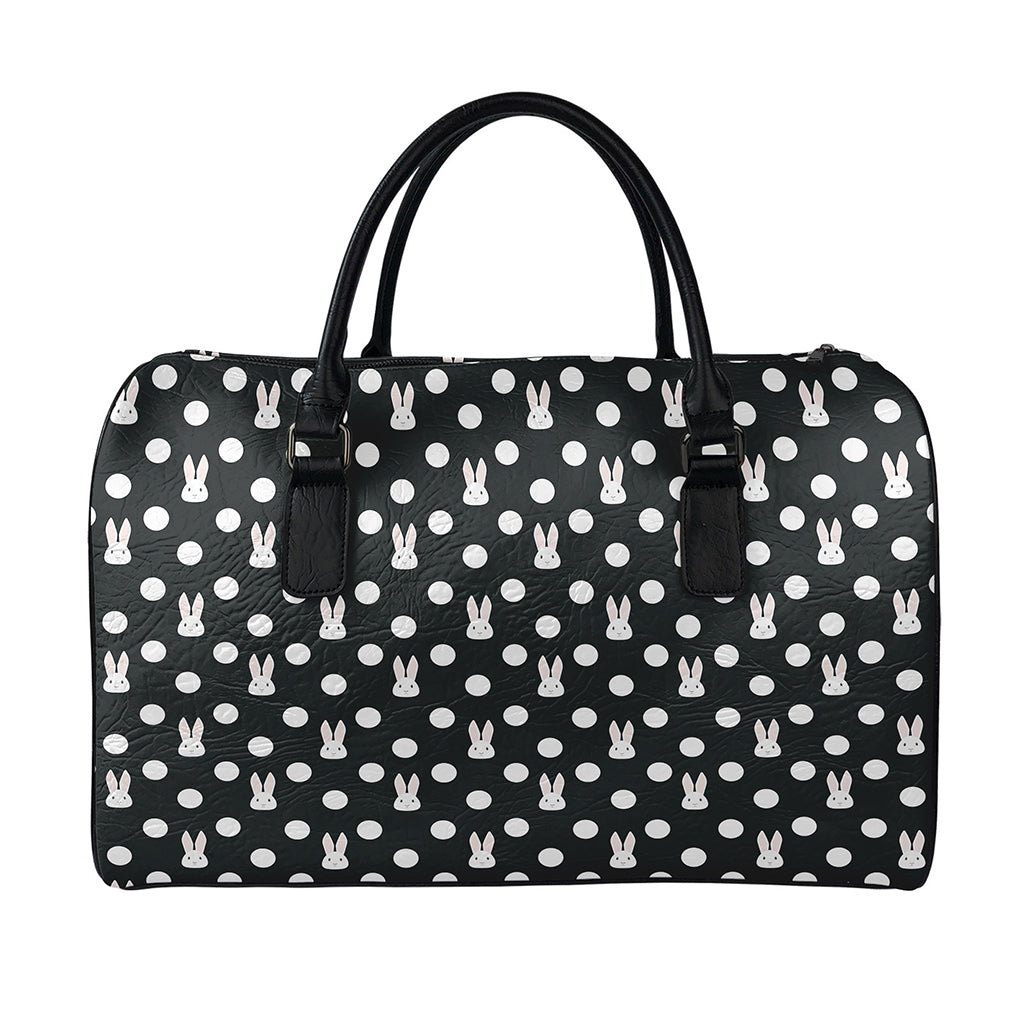 Polka Dot Rabbit Pattern Print Leather Duffle Bag