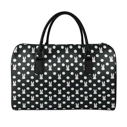 Polka Dot Rabbit Pattern Print Leather Duffle Bag