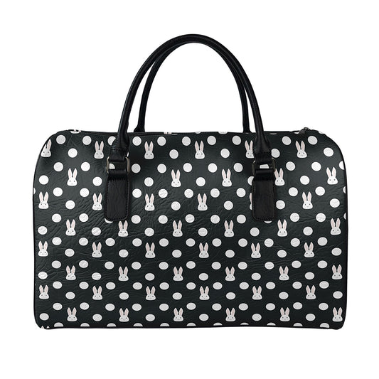 Polka Dot Rabbit Pattern Print Leather Duffle Bag
