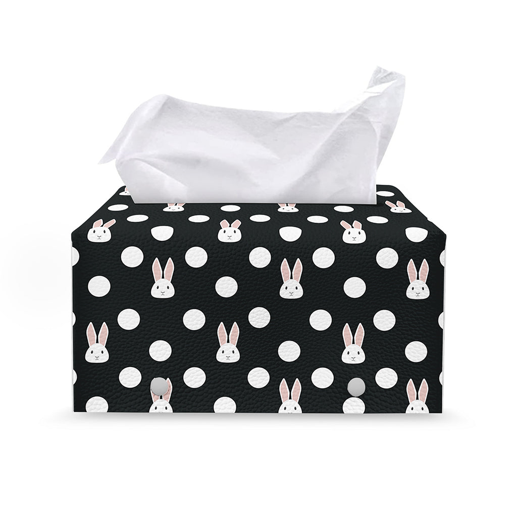 Polka Dot Rabbit Pattern Print Leather Tissue Box Cover