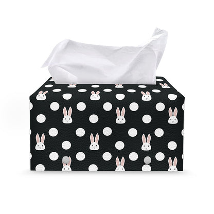 Polka Dot Rabbit Pattern Print Leather Tissue Box Cover