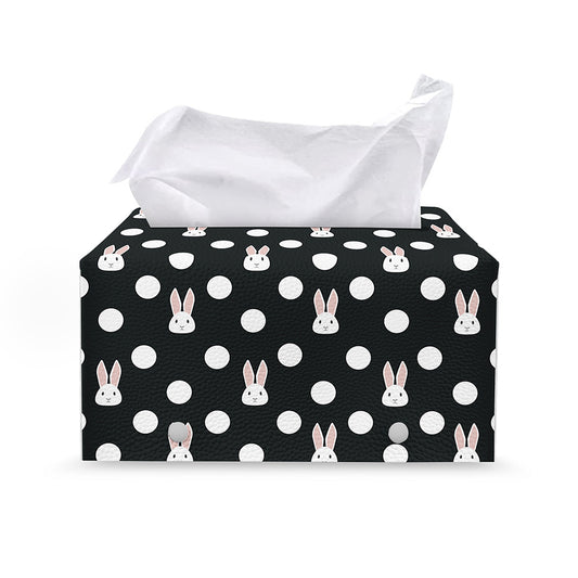 Polka Dot Rabbit Pattern Print Leather Tissue Box Cover
