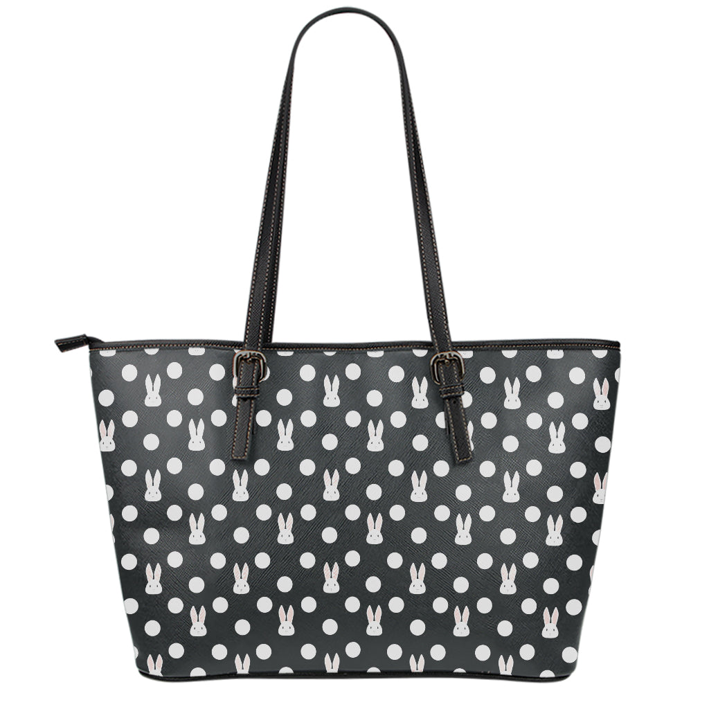 Polka Dot Rabbit Pattern Print Leather Tote Bag
