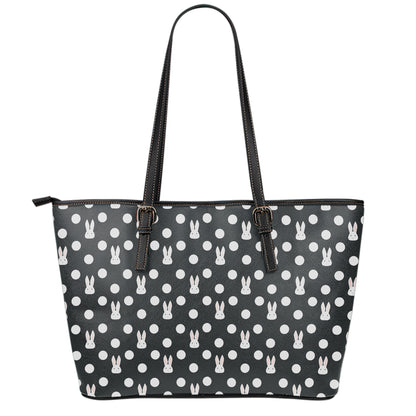 Polka Dot Rabbit Pattern Print Leather Tote Bag