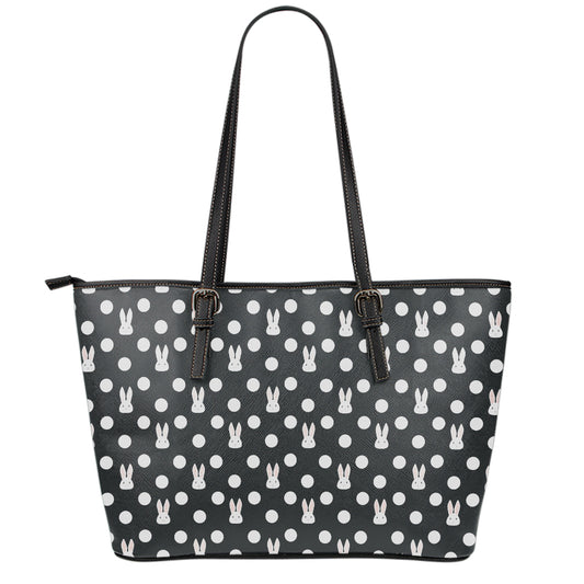 Polka Dot Rabbit Pattern Print Leather Tote Bag
