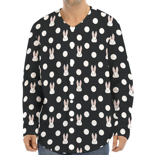 Polka Dot Rabbit Pattern Print Long Sleeve Baseball Jersey