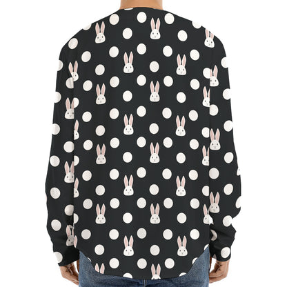 Polka Dot Rabbit Pattern Print Long Sleeve Baseball Jersey