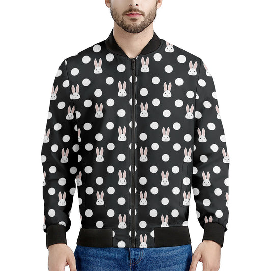 Polka Dot Rabbit Pattern Print Men's Bomber Jacket