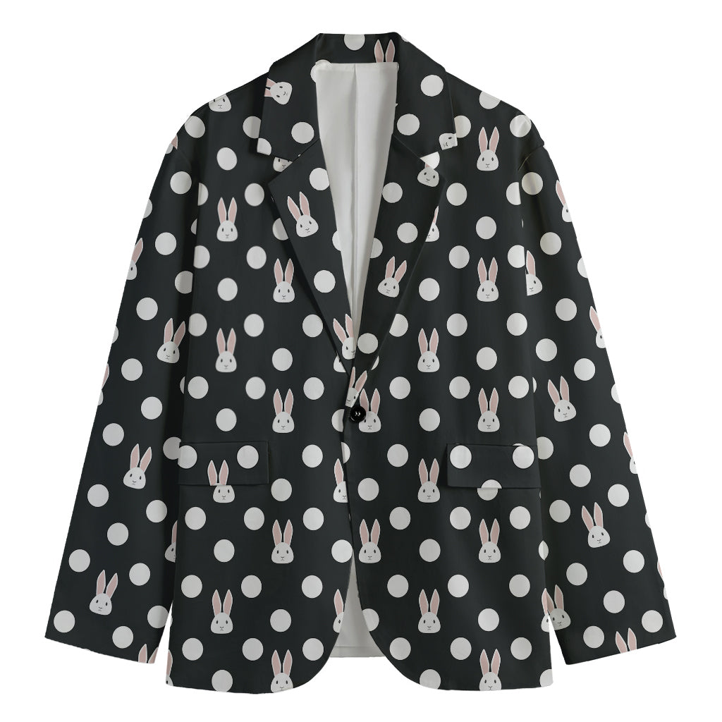 Polka Dot Rabbit Pattern Print Men's Cotton Blazer