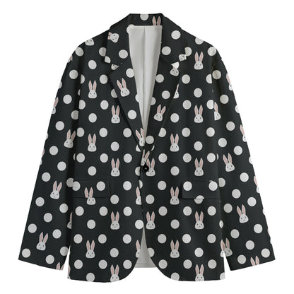 Polka Dot Rabbit Pattern Print Men's Cotton Blazer